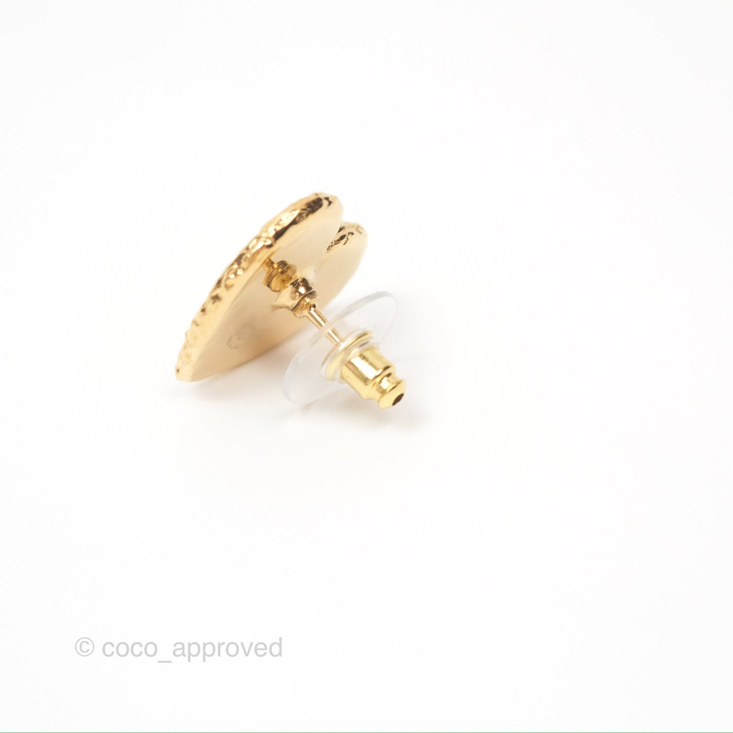 Chanel Heart Black CC Earrings Gold Tone 24P