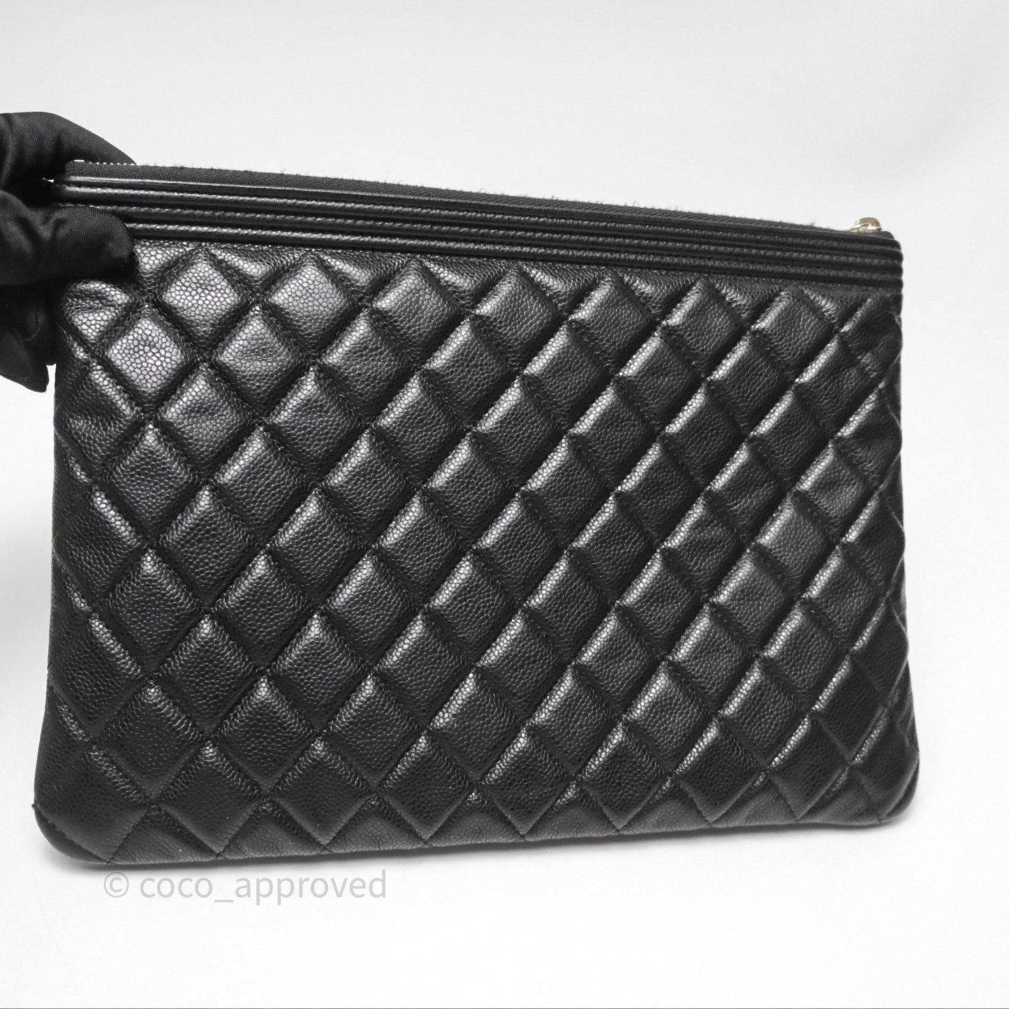 Chanel Medium O Case Boy Black Caviar Gold Hardware