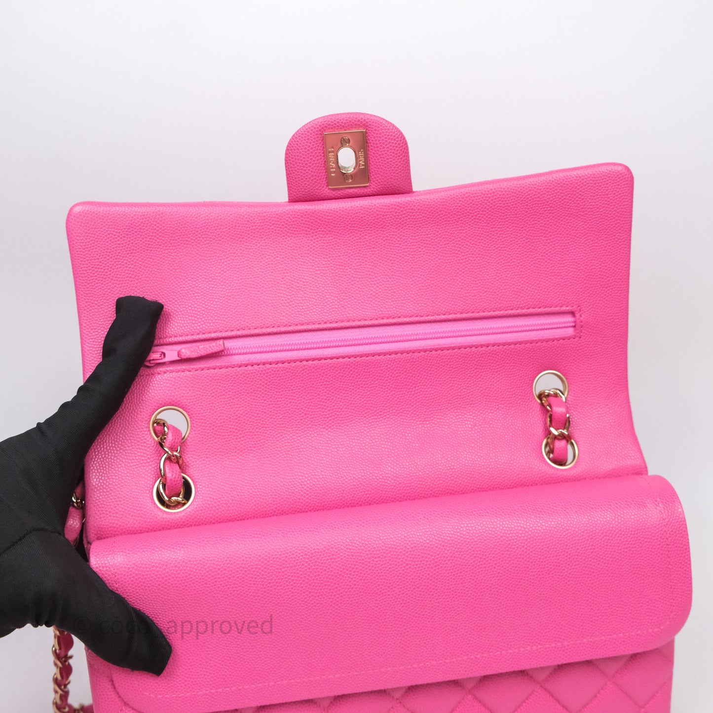 Chanel Classic M/L Medium Flap Quilted Hot Pink Caviar Gold Hardware