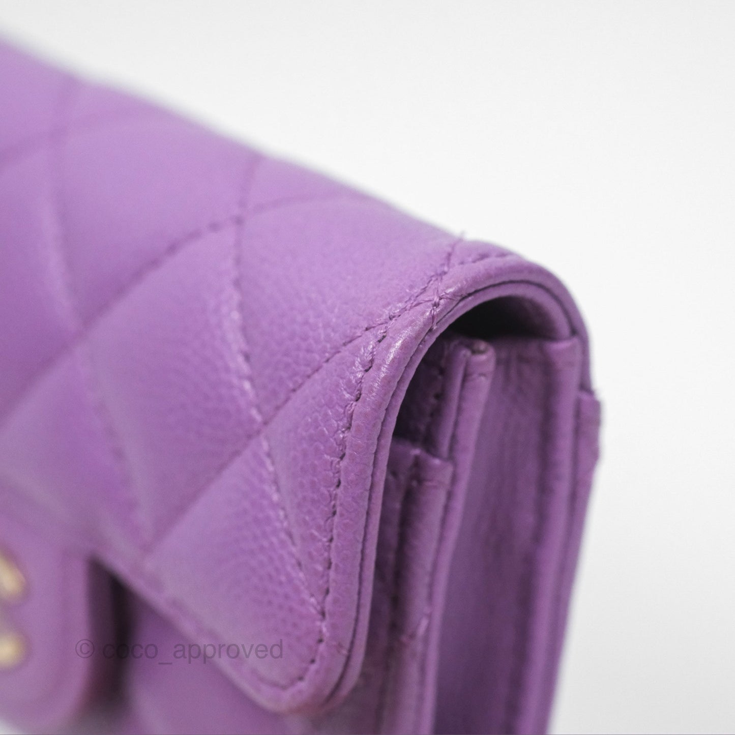 Chanel Classic Quilted Flap Card Holder Purple Caviar Gold Hardware
