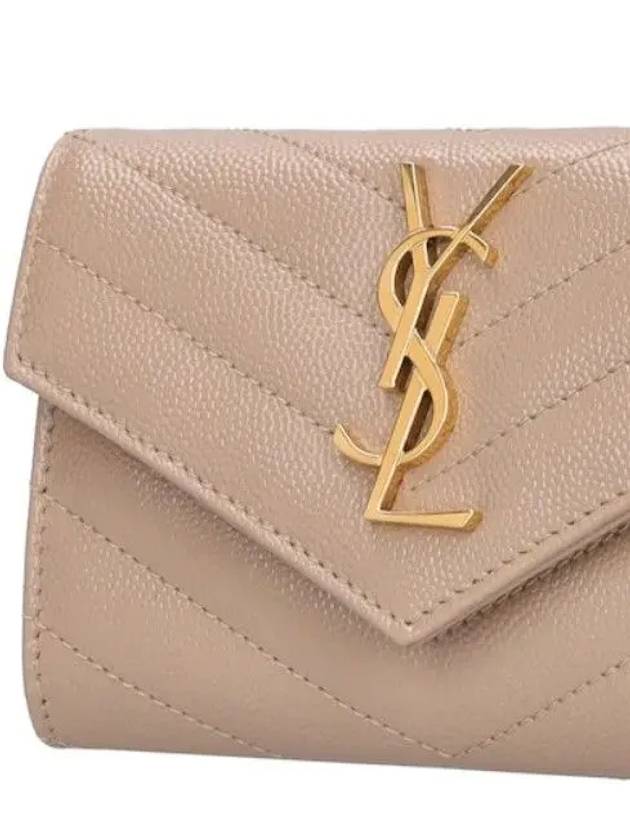 Luxury Saint Laurent Monogram Envelope Small Half Wallet Dark Beige