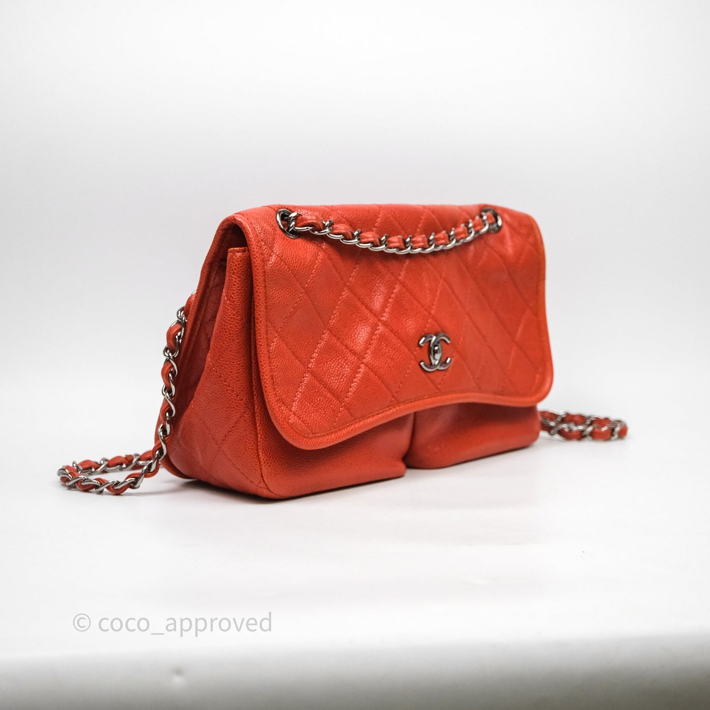 Chanel Flap Bag Caviar Orange Silver Hardware