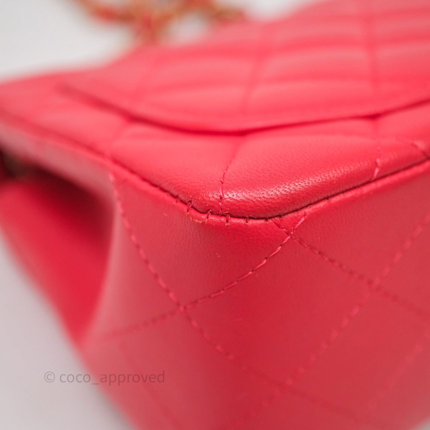Chanel Mini Square Quilted Red Lambskin Aged Gold Hardware