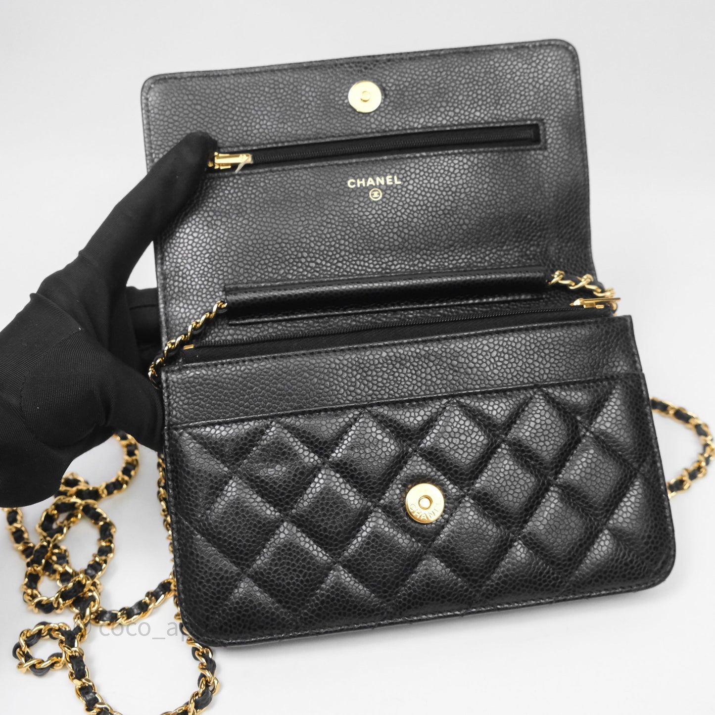 Chanel Quilted WOC Black Caviar Gold Hardware