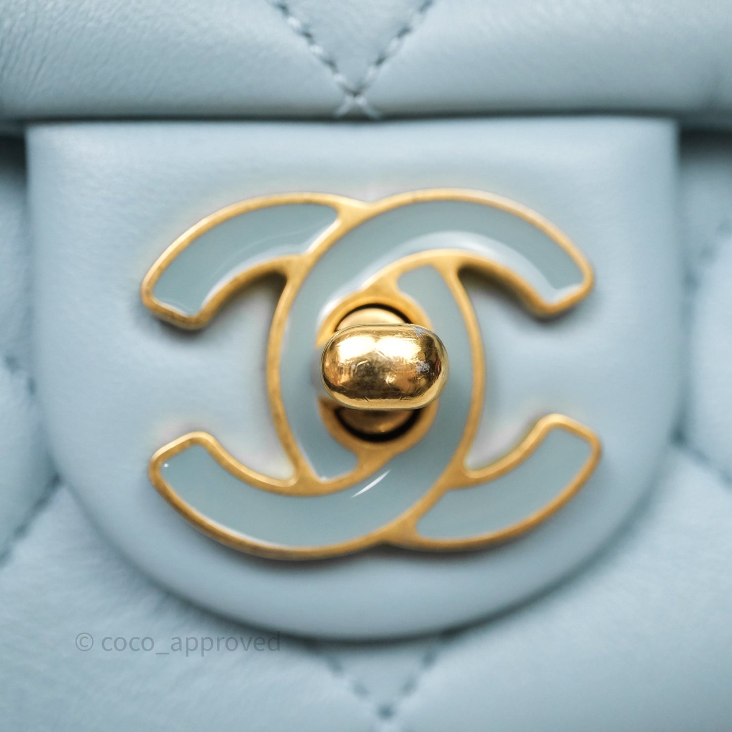 Chanel Quilted Enamel Pending CC Small Square Flap Baby Blue Lambskin