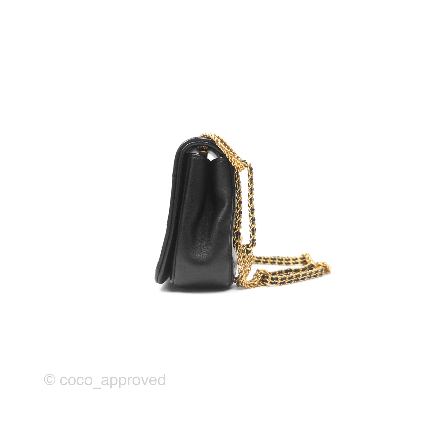 Chanel Small Chain Flap Bag Black Lambskin Aged Gold Hardware 22A