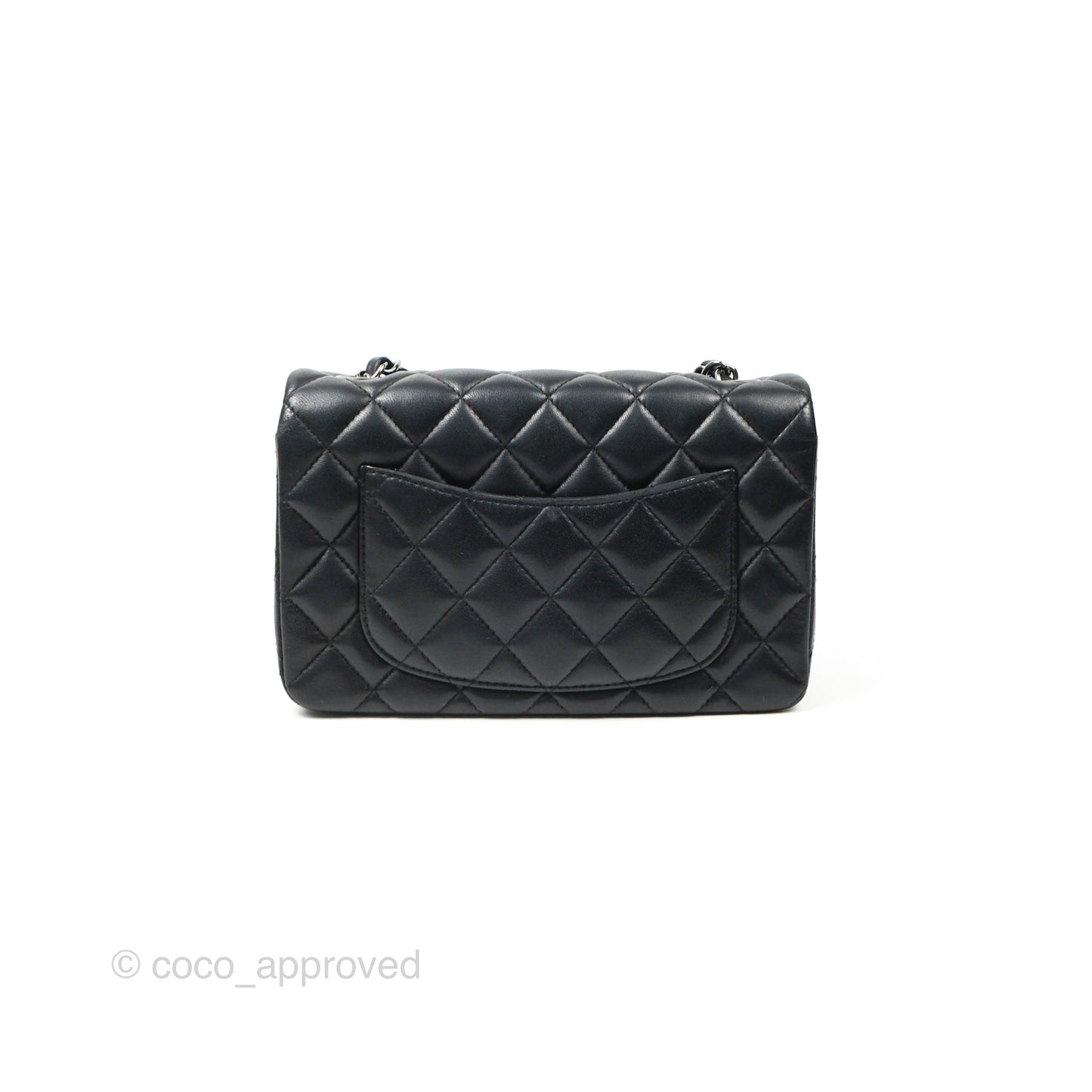 Chanel Quilted Mini Rectangular Flap Black Lambskin Silver Hardware