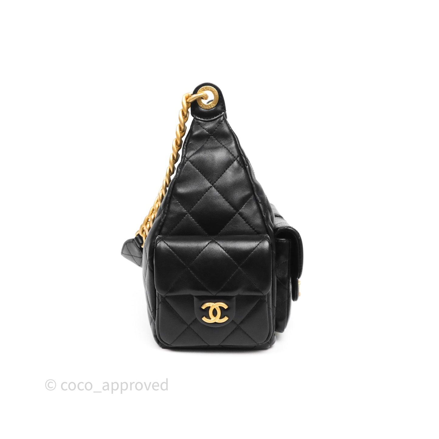 Chanel Quilted Large Trendy Double Pocket Hobo Black Lambskin Gold Hardware