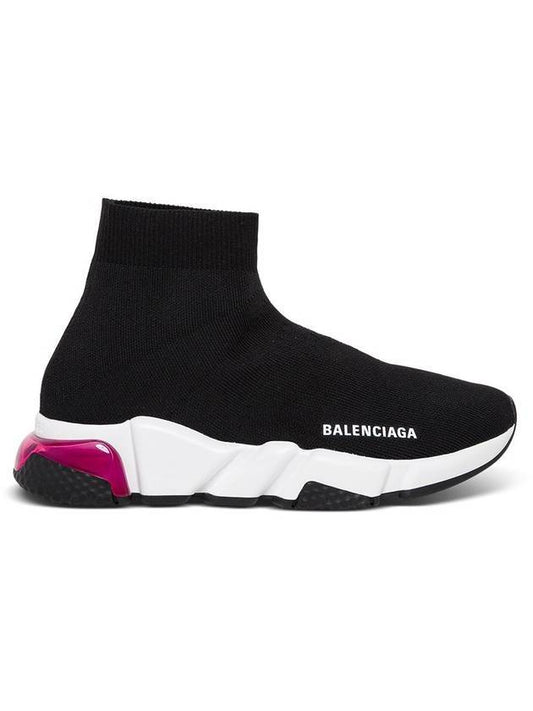 Luxury Balenciaga Speed Clear Sole High Top Sneakers Pink Black