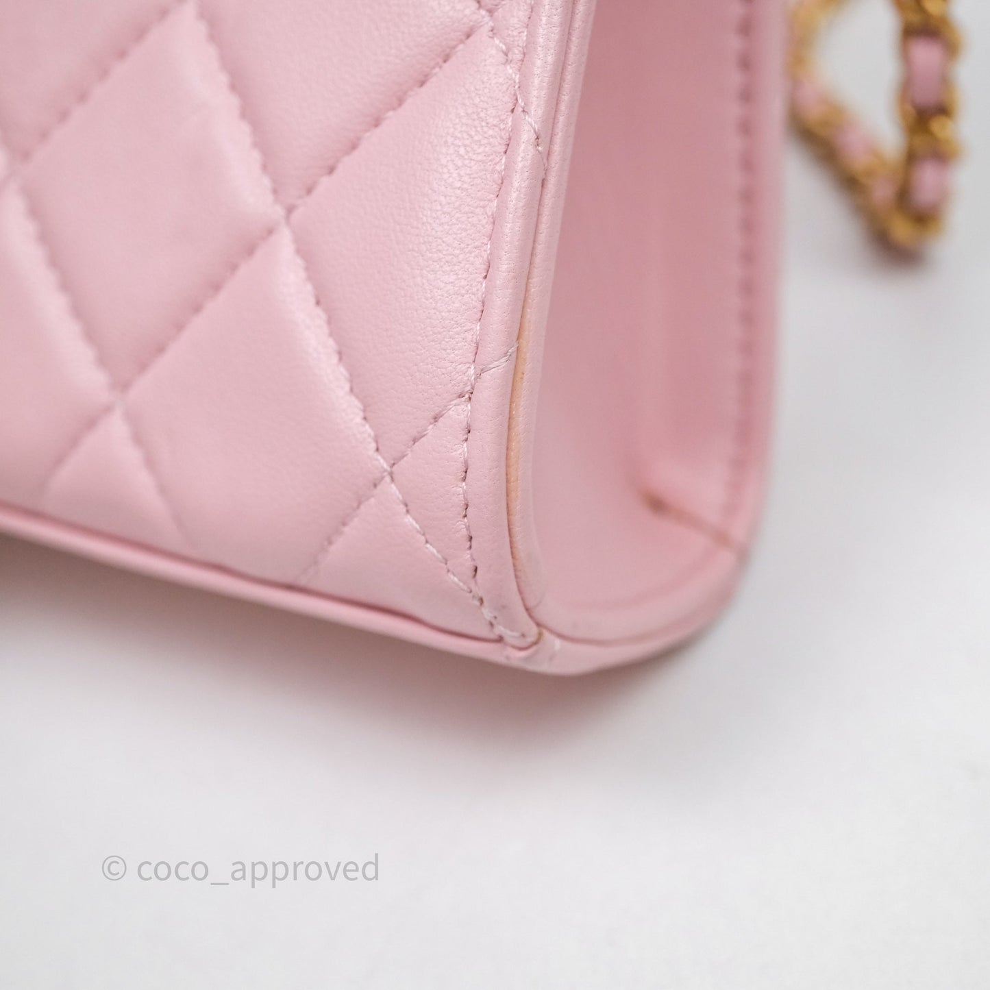 Chanel Mini Enamel Handle Clutch on Chain Pink Lambskin Gold Hardware