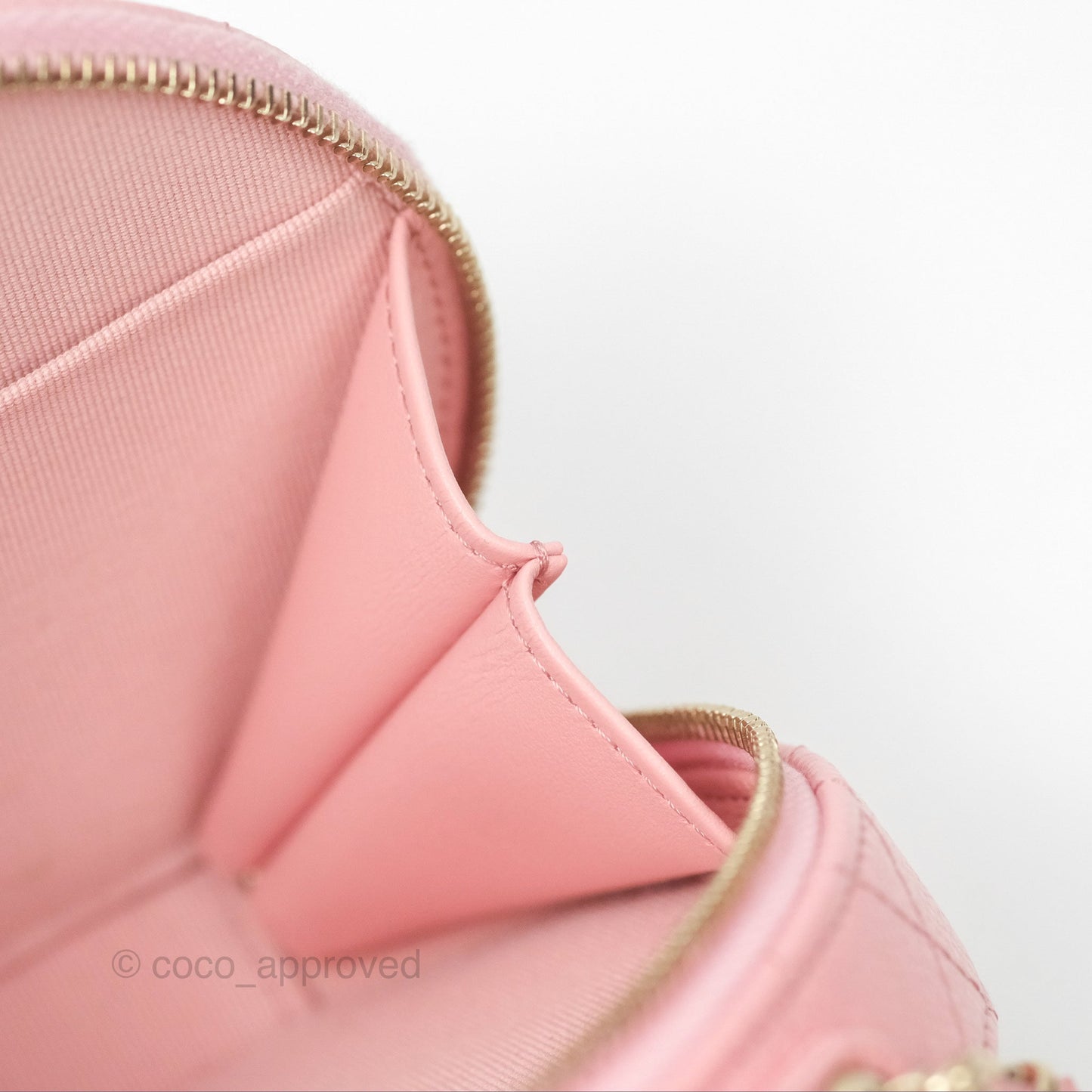 Chanel Mini Round Vanity Bag Handle With Care Pink Caviar 22C