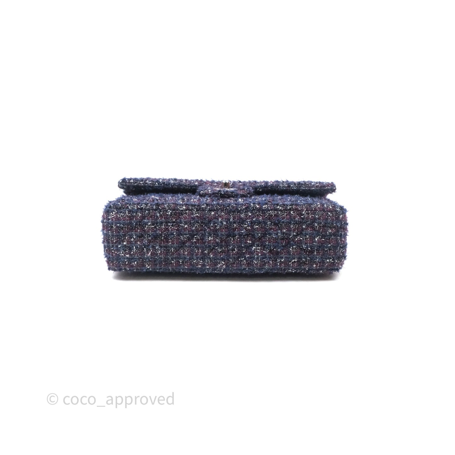 Chanel Classic M/L Medium Double Flap Purple Tweed Glitter Gun Metal