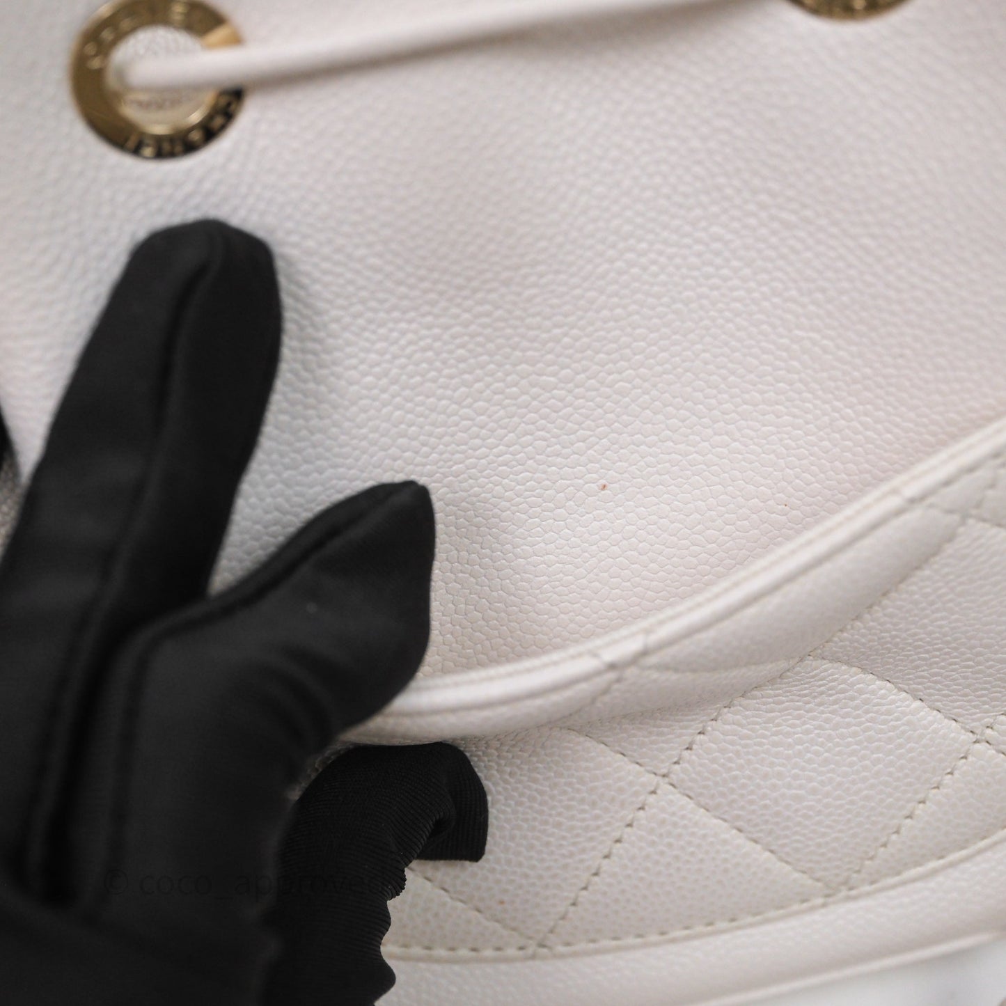 Chanel Business Affinity Drawstring Bucket Bag White Caviar Gold Hardware