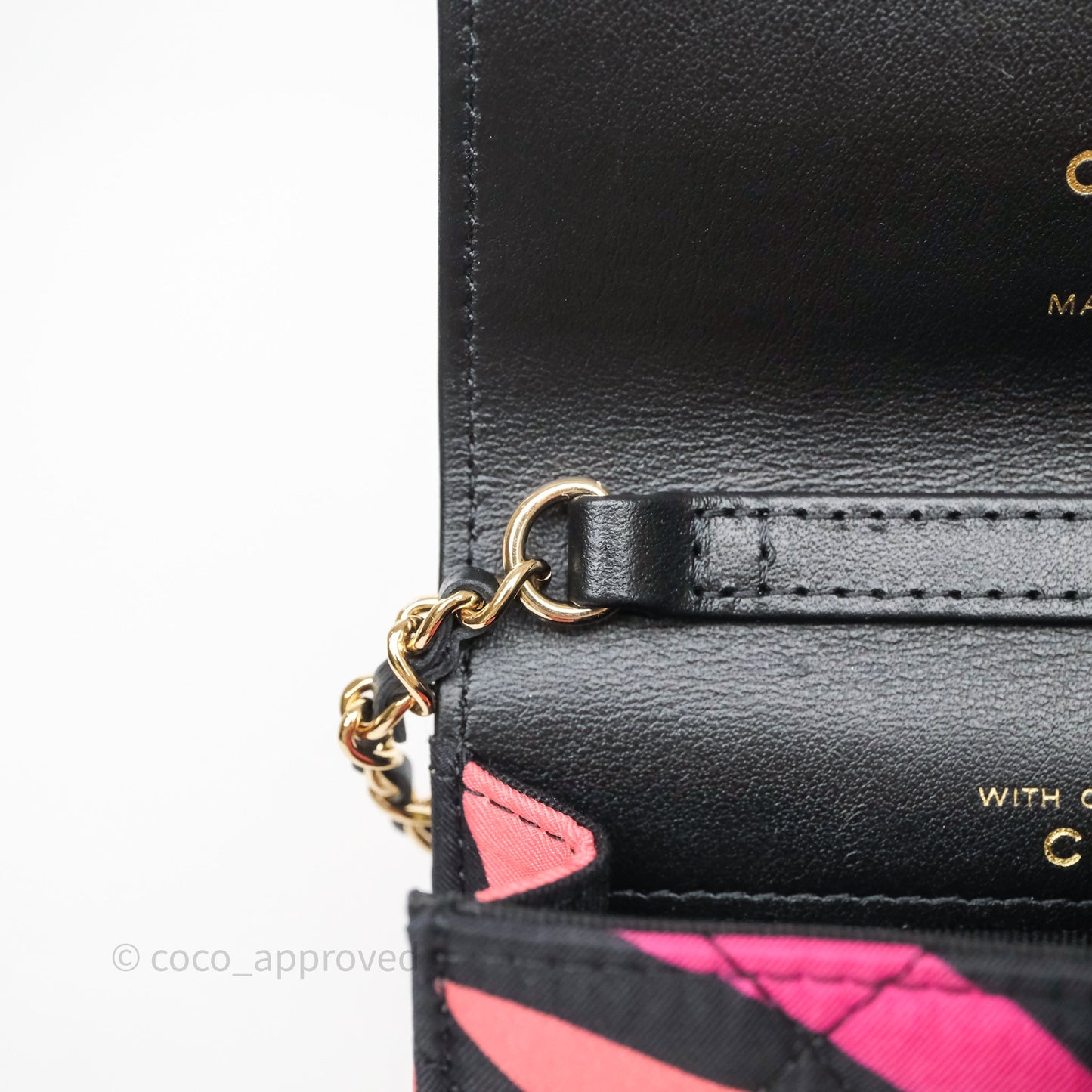 Chanel Mini Wallet With Chain CC Floral Printed Fabric Gold Hardware