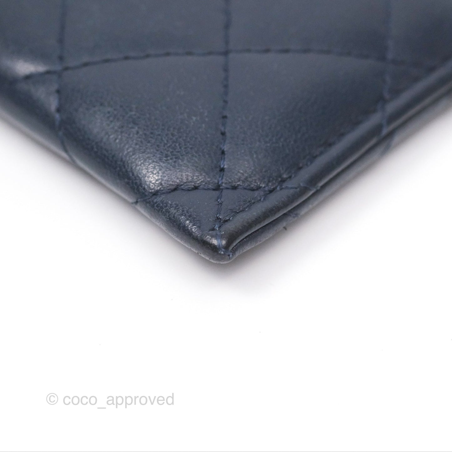 Chanel Quilted Classic Flat Card Holder Navy Sliver Hardware