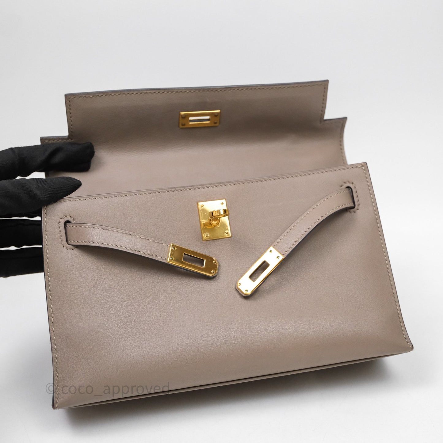 Hermès Kelly Pochette Gris Asphalte M8 Swift Gold Hardware
