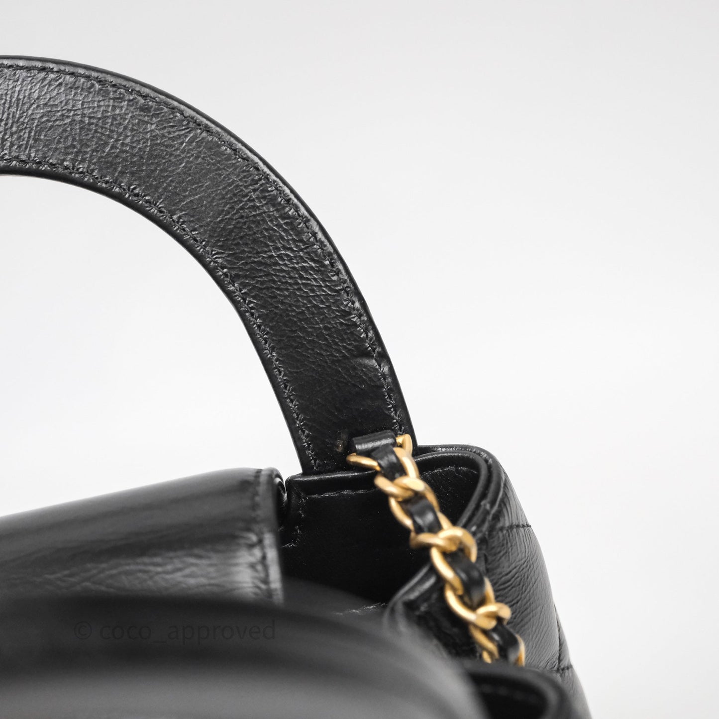 Chanel Kelly Bag Quilted Black Shiny Crumpled Calfskin Aged Gold Hardware
