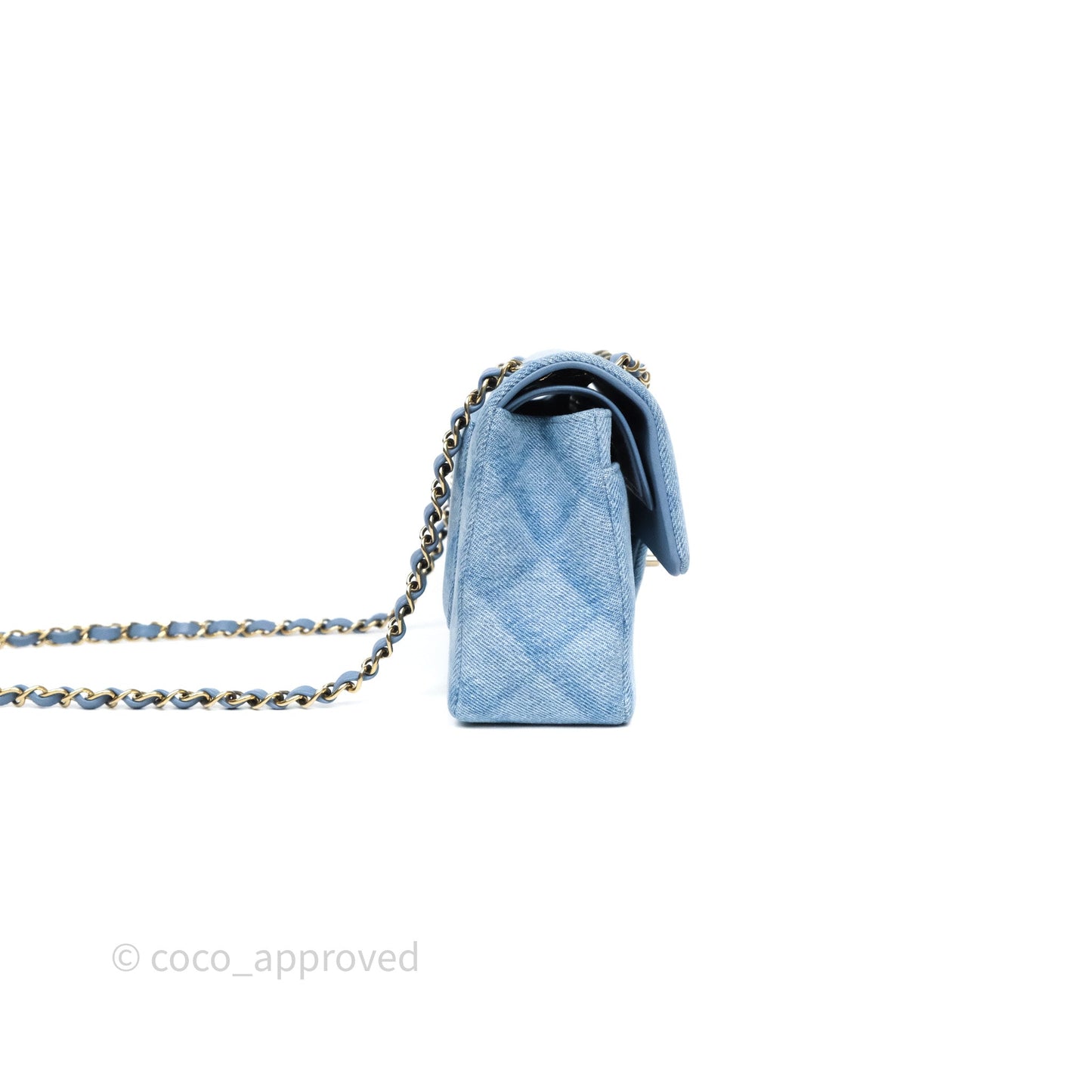 Chanel Small Double Flap Blue Printed Quilted Denim Gold Hardware