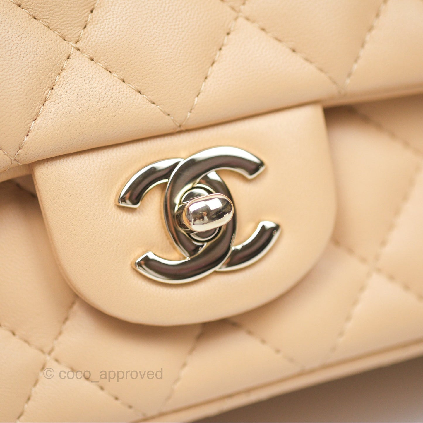 Chanel Quilted Mini Rectangular Beige Lambskin Gold Hardware