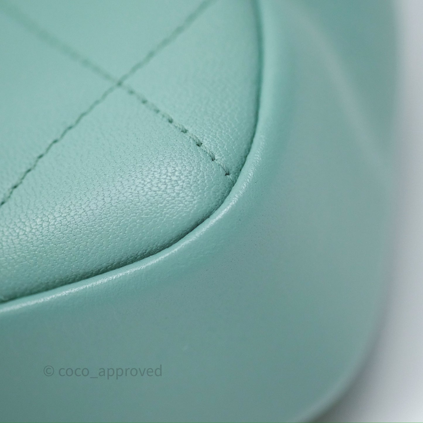 Chanel Quilted Small Circular Handle Bag Mint Green Aged Gold Hardware