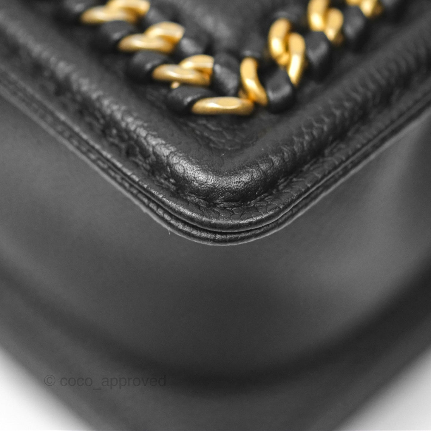 Chanel Small Chain Around Boy Quilted Black Caviar Aged Gold Hardware