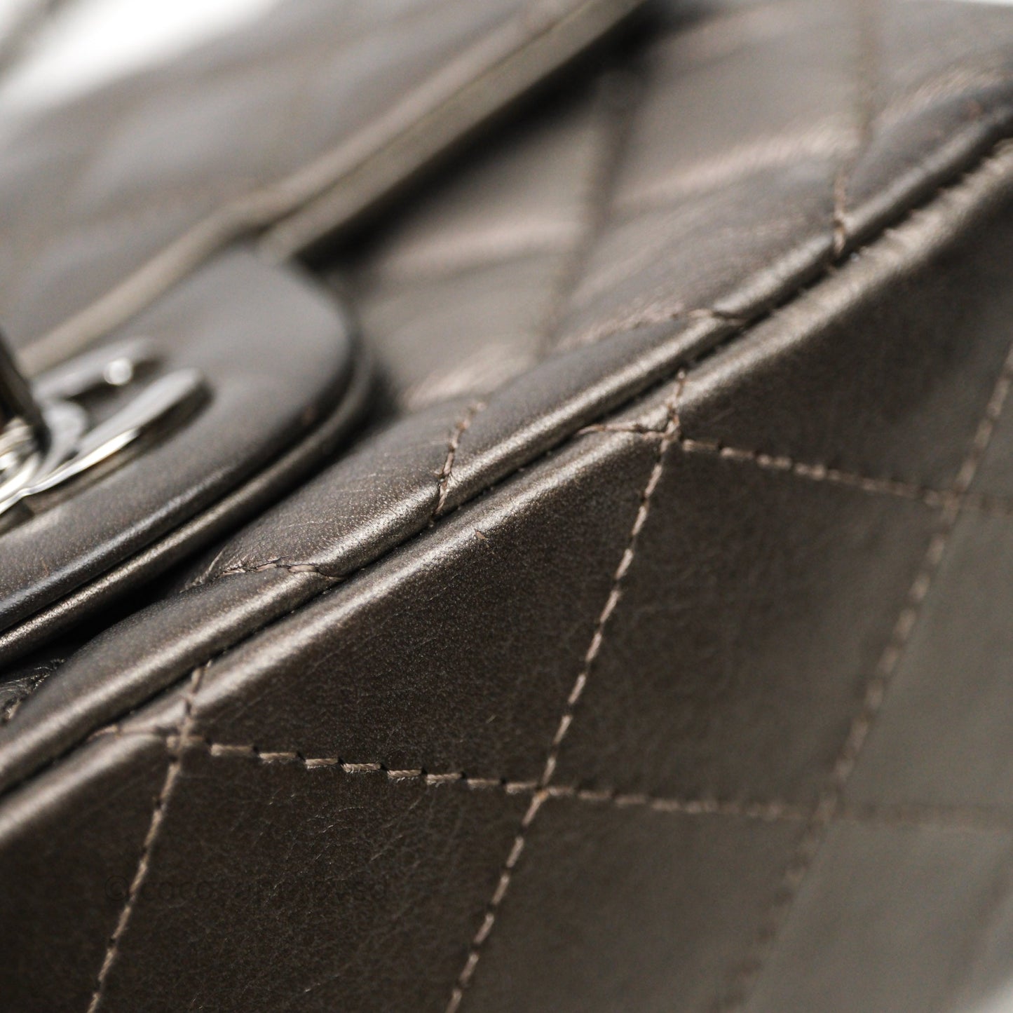 Chanel Mini Square Metallic Dark Grey Lambskin Dark Silver Hardware