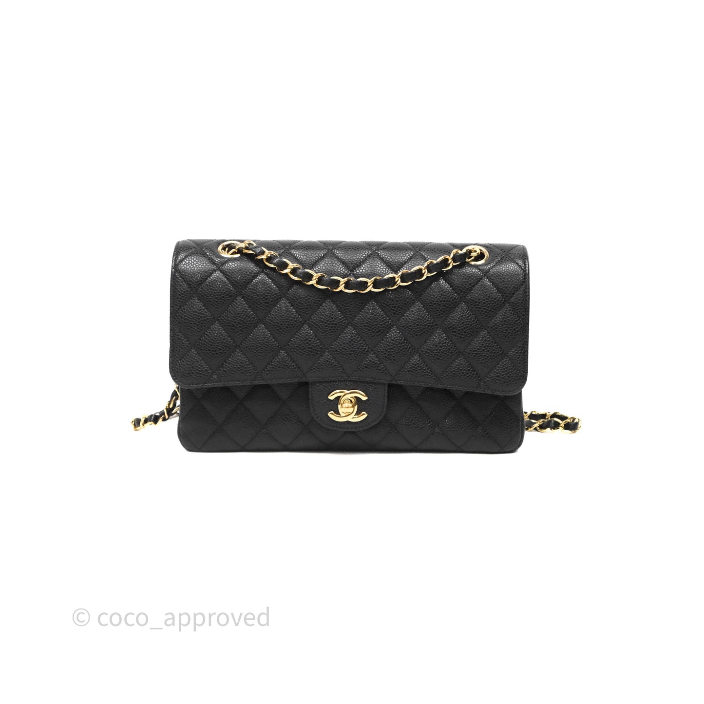Chanel Classic M/L Medium Flap Quilted Black Caviar Gold Hardware