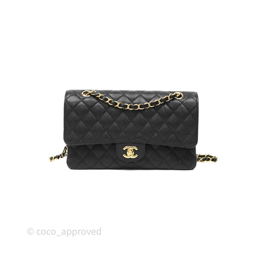 Chanel Classic M/L Medium Flap Quilted Black Caviar Gold Hardware