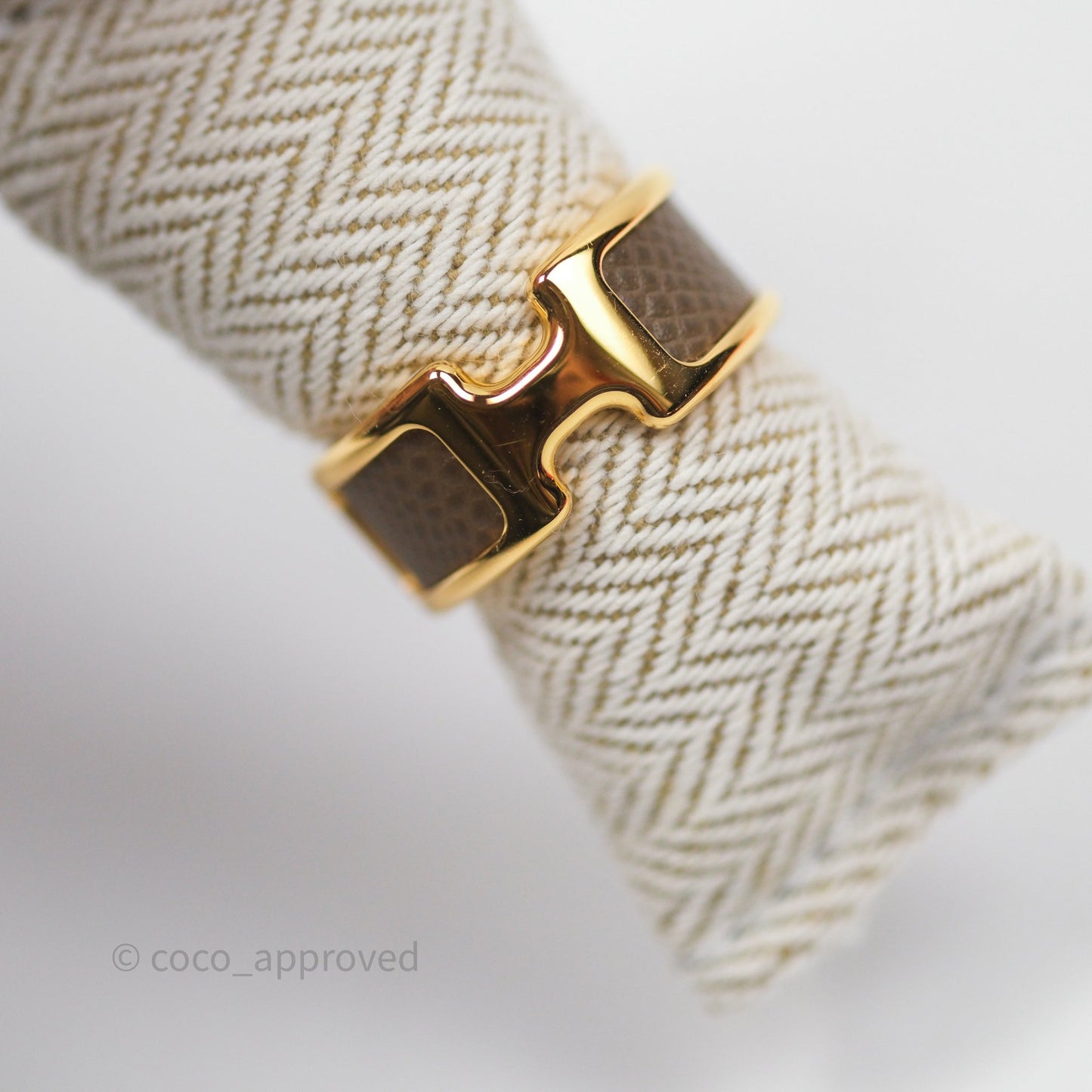 Hermès Olympe Ring Small Model Etoupe 18 Epsom Gold Hardware