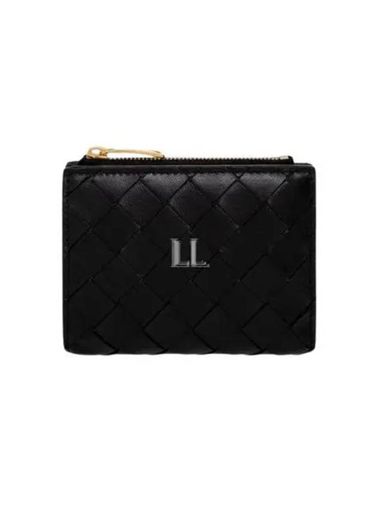 Luxury Bottega Veneta Intrecciato Zipper Small Half Wallet Black