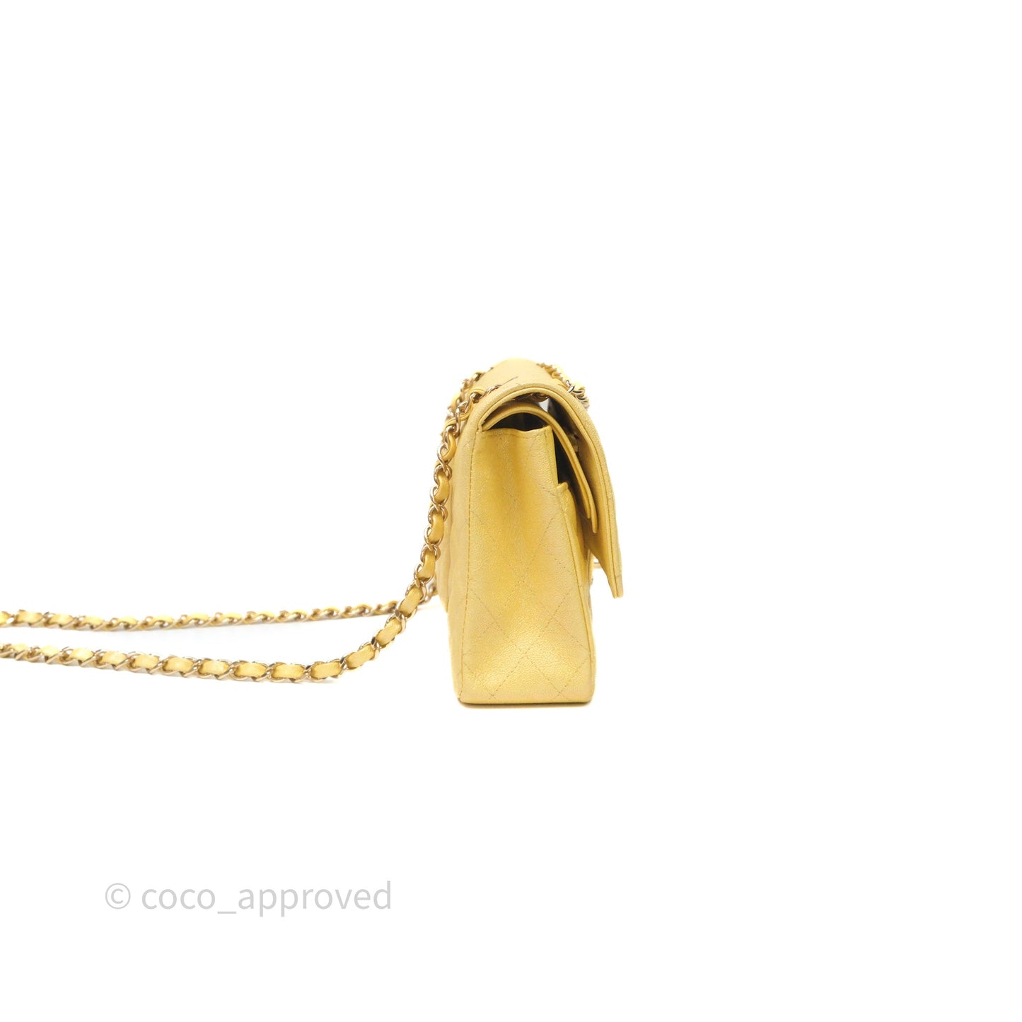 Chanel Classic M/L Medium Flap Quilted Iridescent Yellow Caviar Gold Hardware