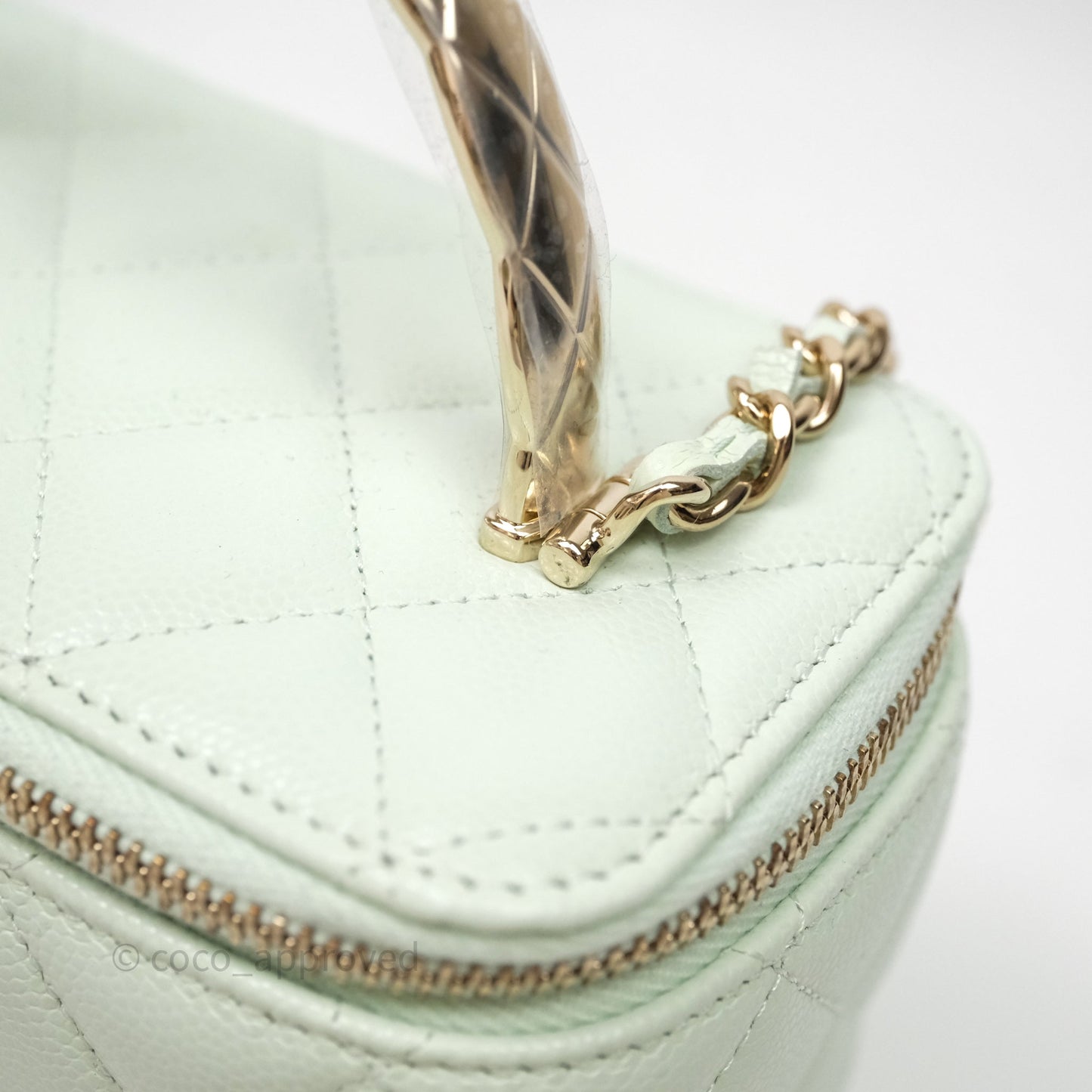 Chanel Vanity Rectangular Top Handle Mint Green Caviar Gold Hardware
