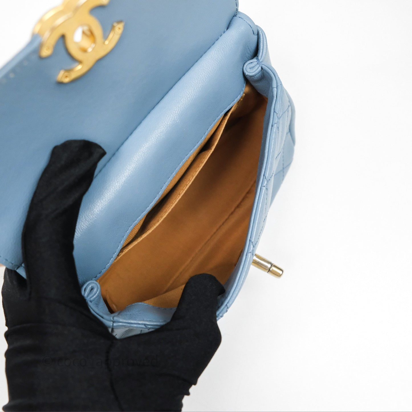 Chanel Curved Flap Bag Blue Lambskin Aged Gold Hardware