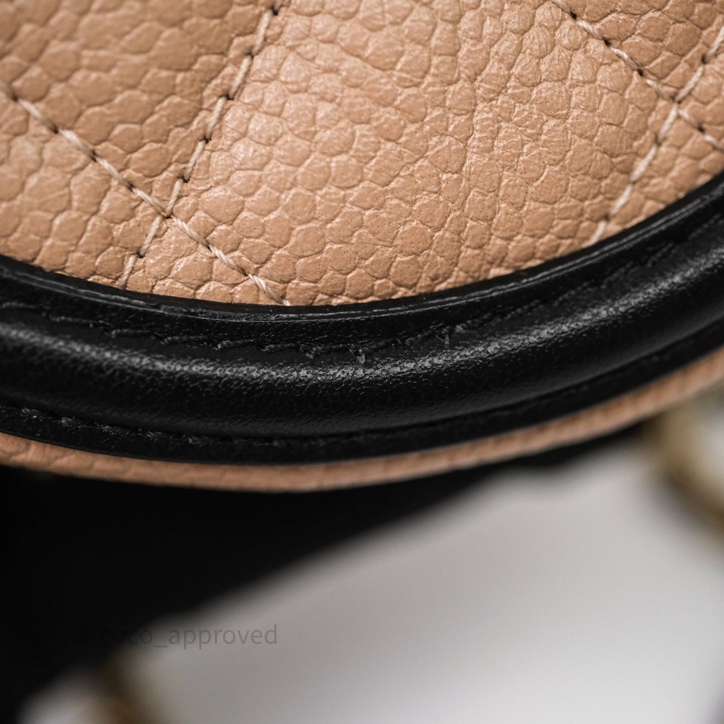 Chanel Quilted Round Filigree Clutch With Chain Beige/ Black Caviar Aged Gold Hardware