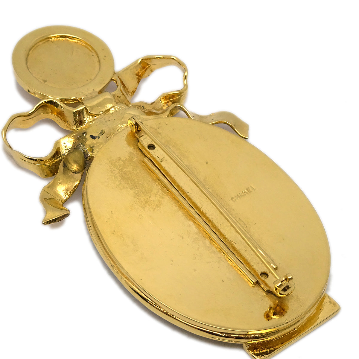 Luxury Chanel Bow Mirror Brooch Pin Gold