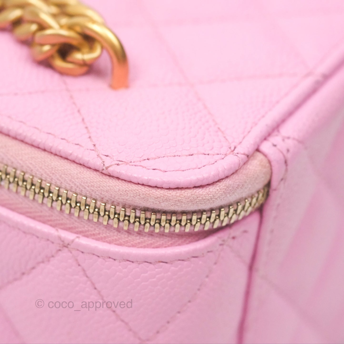 Chanel Vanity with Heart Adjustable Chain Pink Caviar Aged Gold Hardware