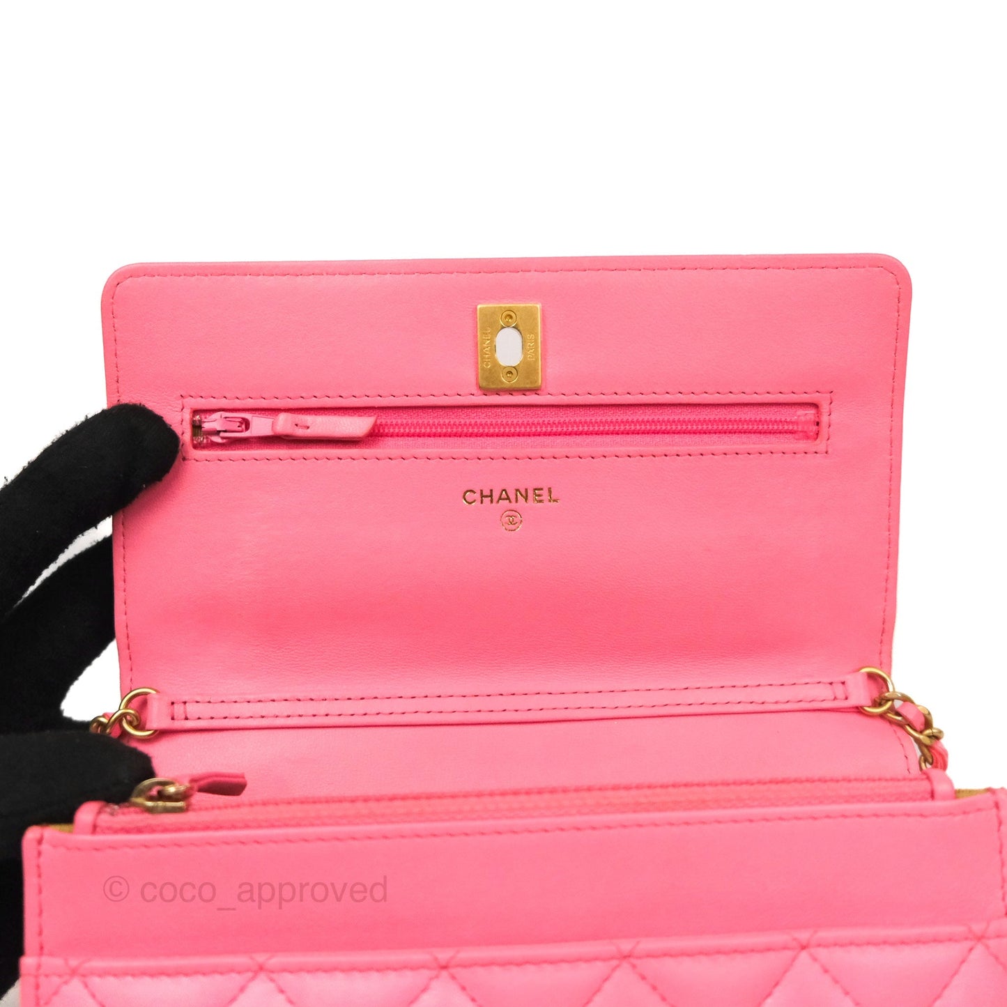Chanel Quilted Pearl Crush Wallet on Chain WOC Pink Lambskin Aged Gold Hardware