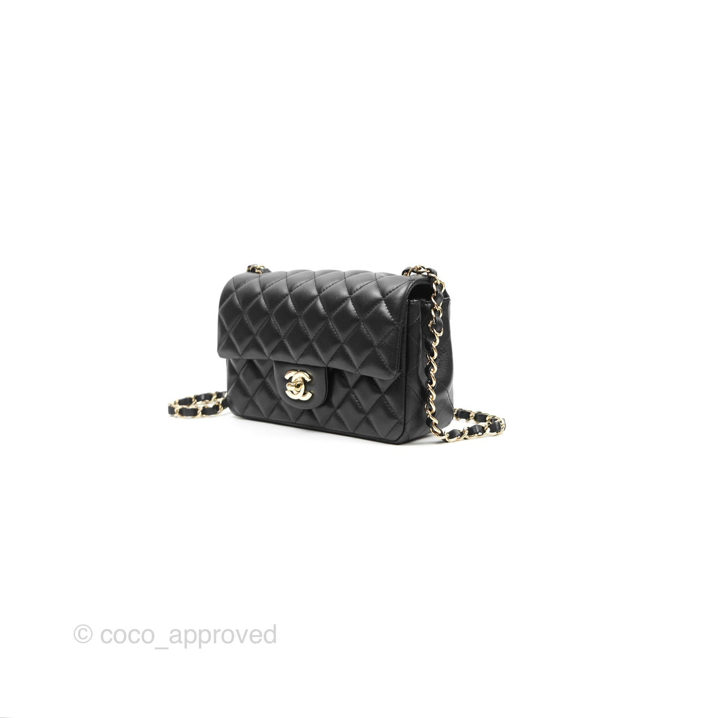 Chanel Quilted Mini Rectangular Black Lambskin Gold Hardware