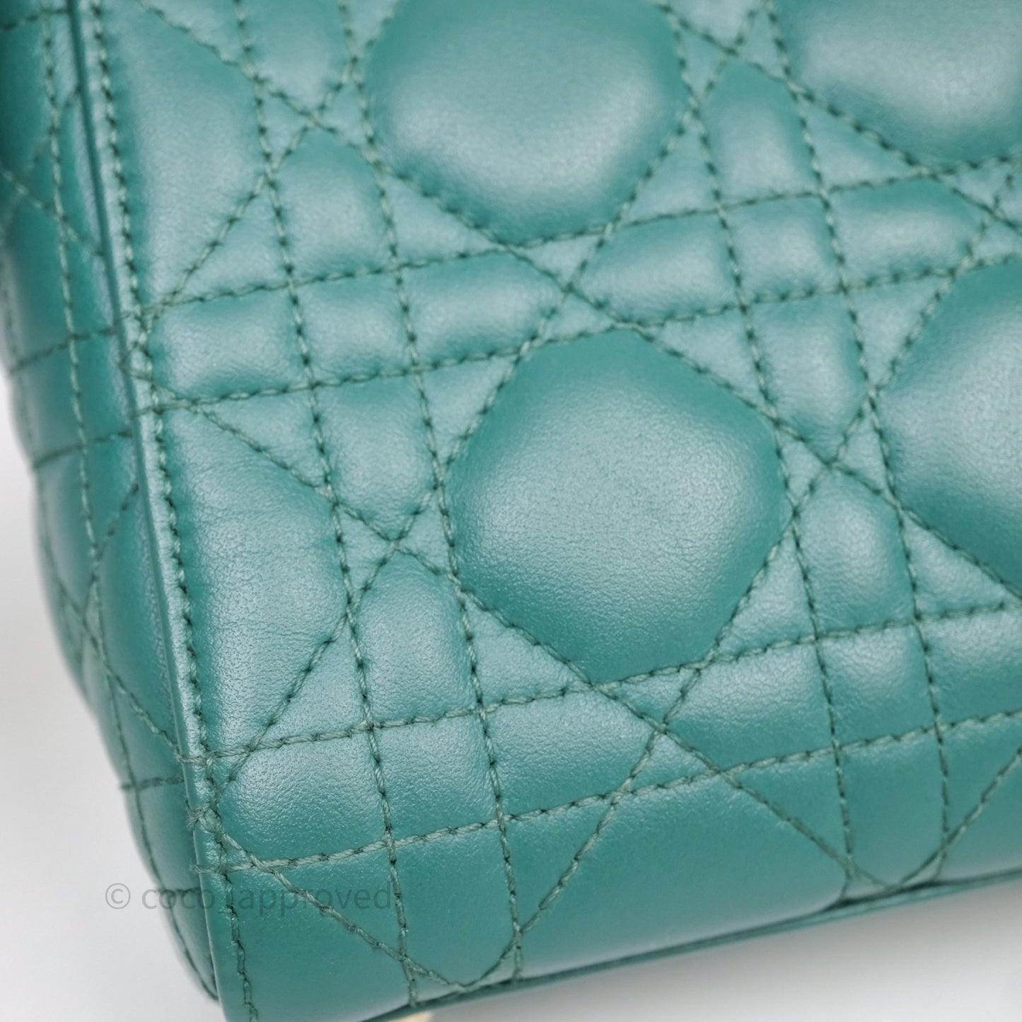Christian Dior Mini Lady Dior Cannage Green Lambskin Gold Hardware