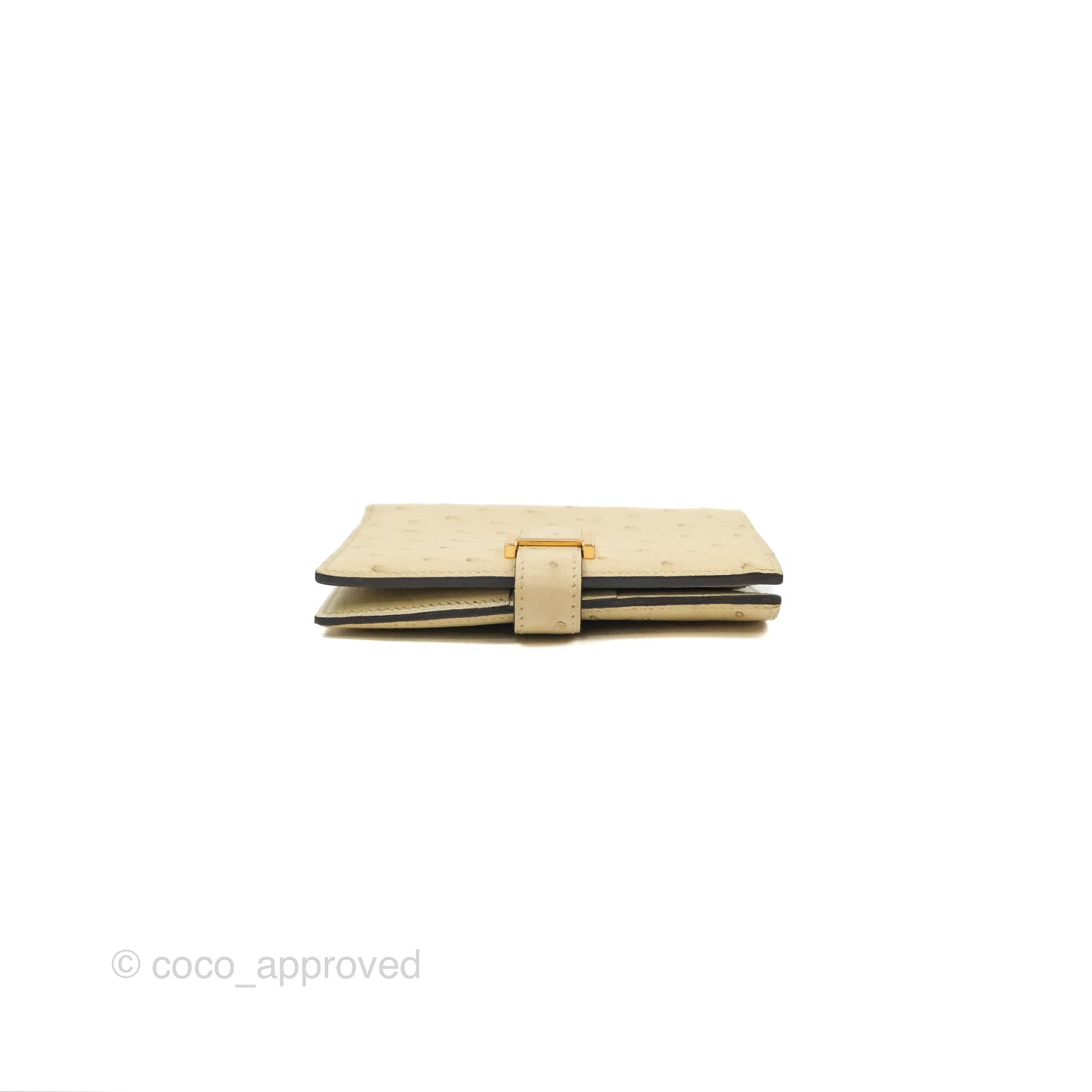 Hermes Bearn Compact Wallet Parchemin Autruche Gold Hardware