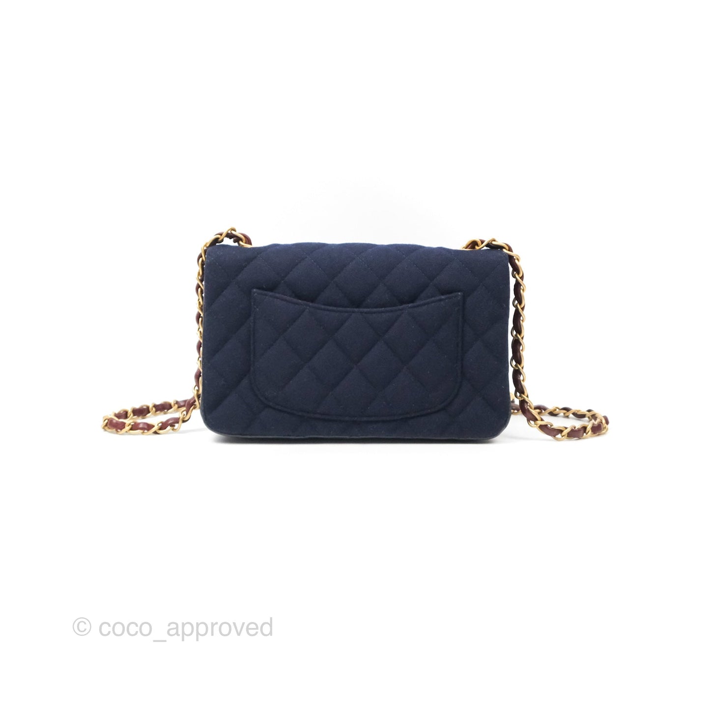 Chanel Mini Charms Rectangular Flap Navy Wool Aged Gold Hardware 18C