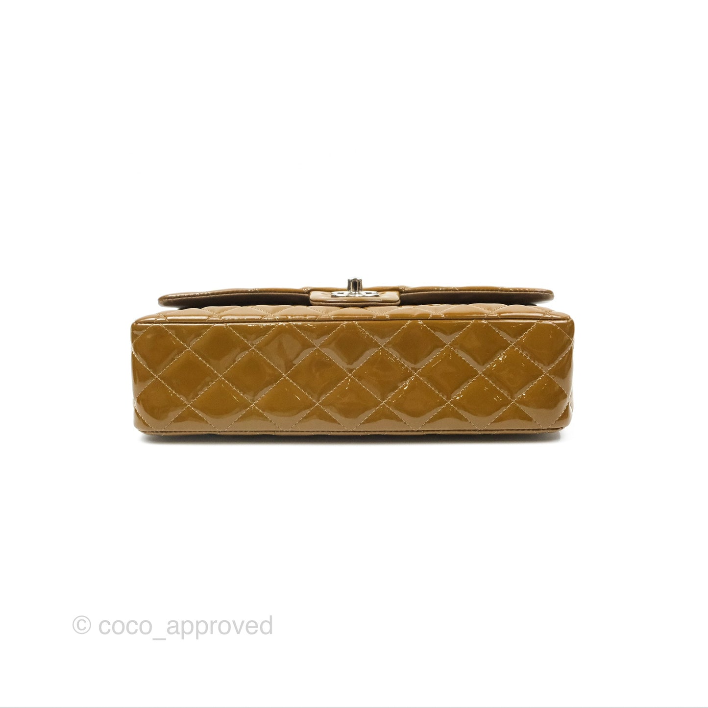 Chanel Classic M/L Medium Flap Quilted Brown Patent Silver Hardware