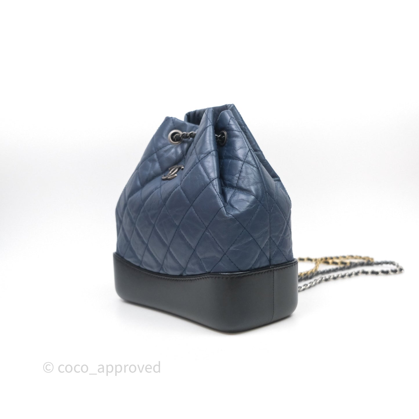 Chanel Small Gabrielle Backpack Quilted Navy Black Aged Calfskin