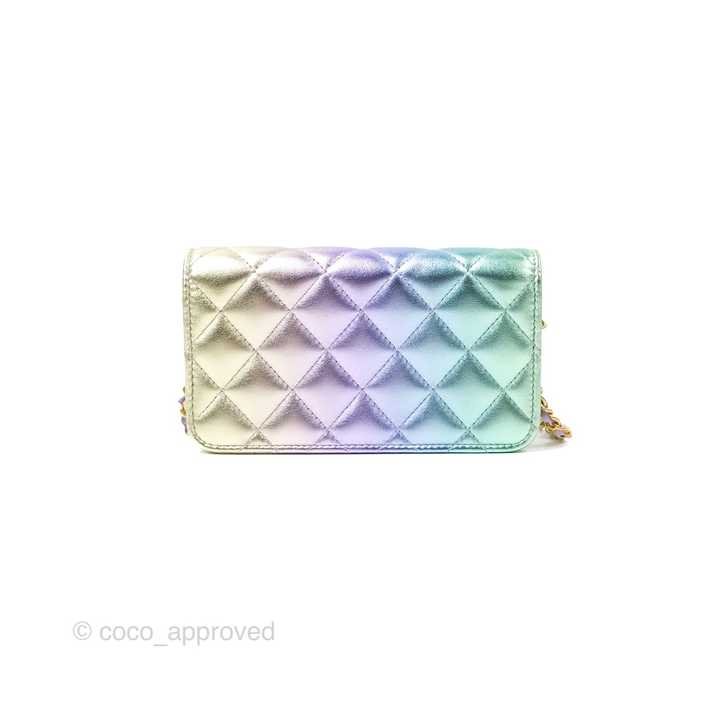 Chanel Mini WOC Phone Holder Metallic Rainbow Lambskin 24C