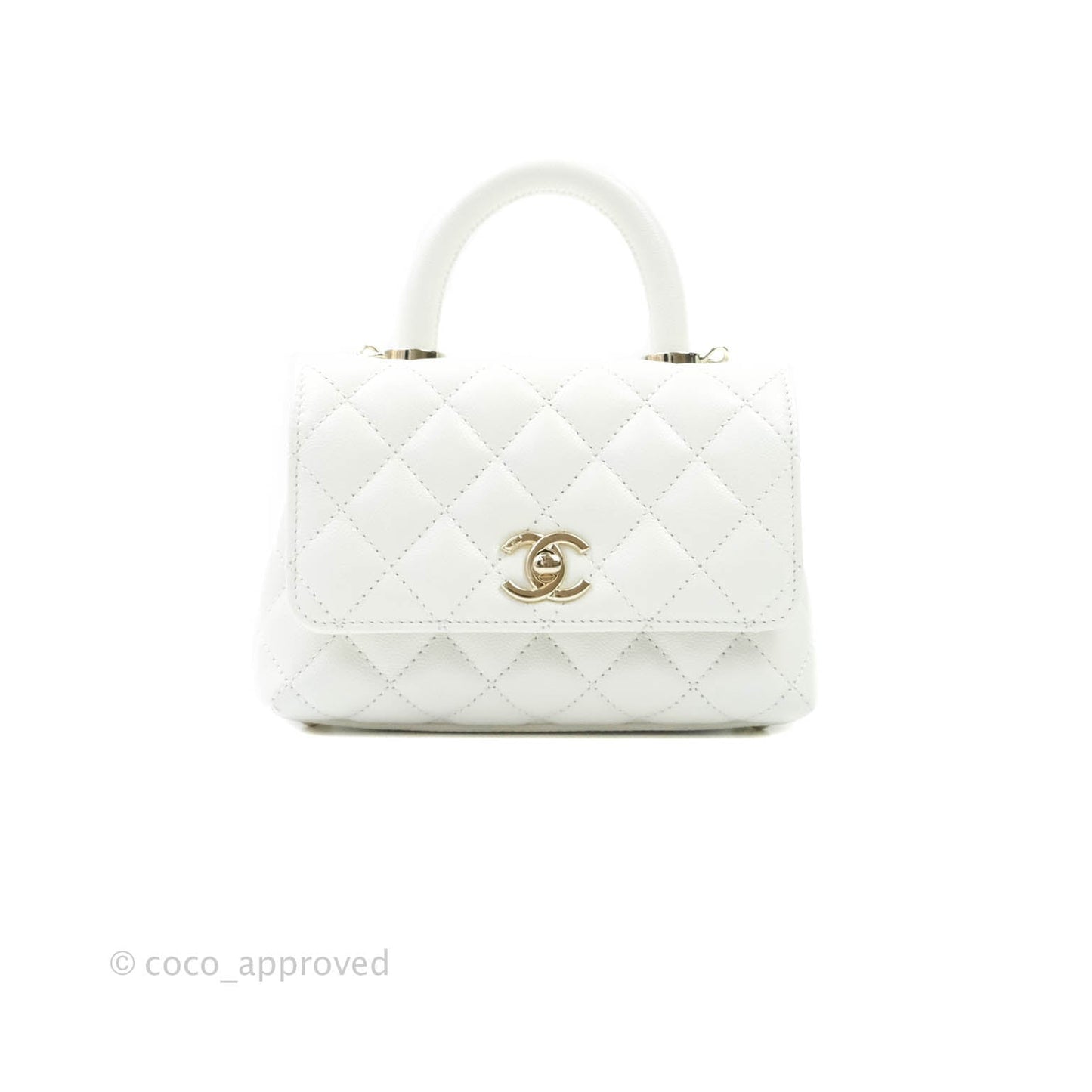 Chanel Extra Mini Coco Handle Quilted White Caviar Gold Hardware