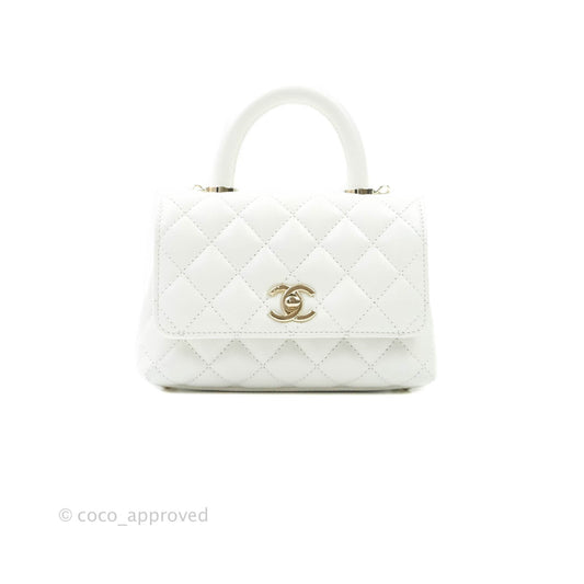 Chanel Extra Mini Coco Handle Quilted White Caviar Gold Hardware