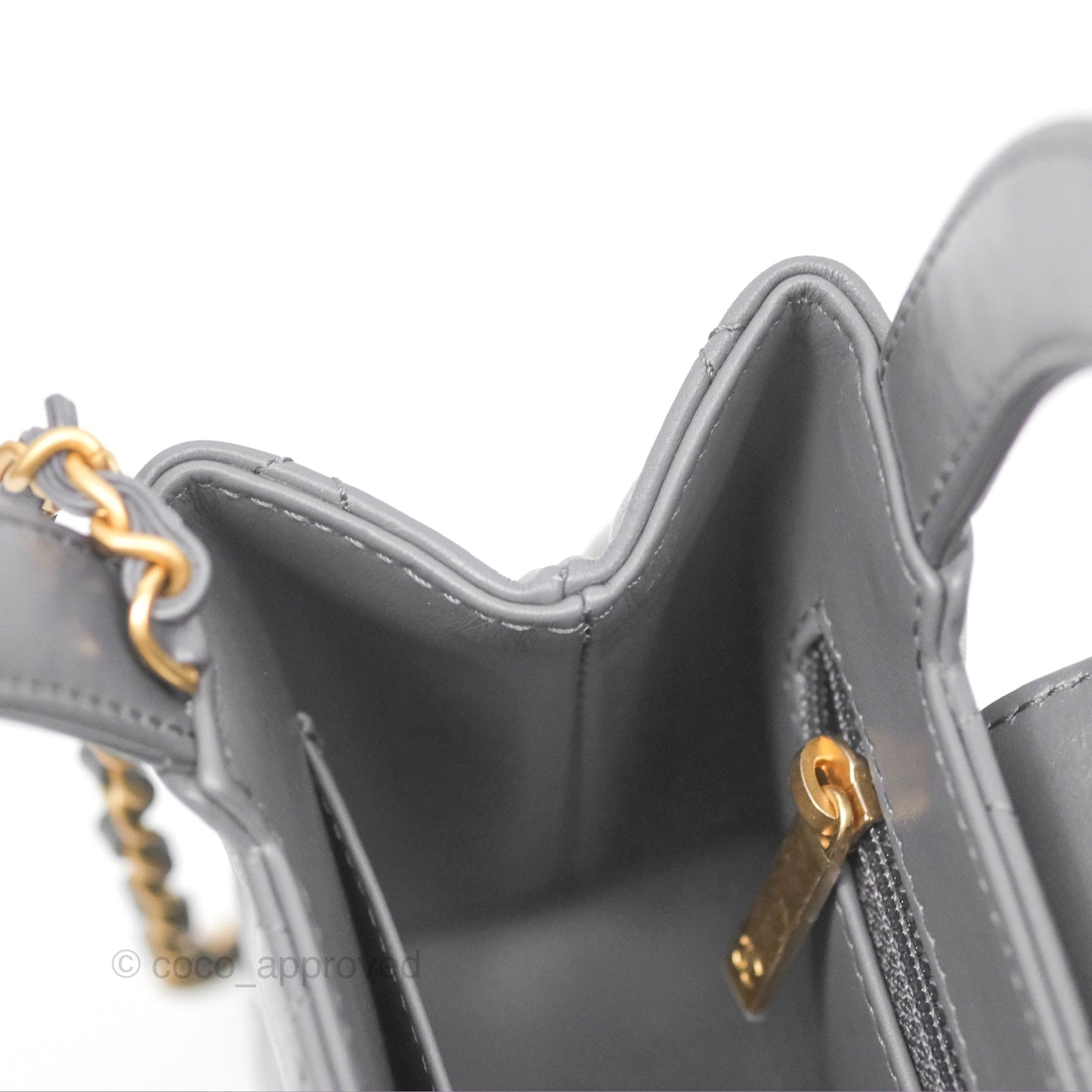 Chanel Kelly Bag Quilted Grey Shiny Calfskin Aged Gold Hardware