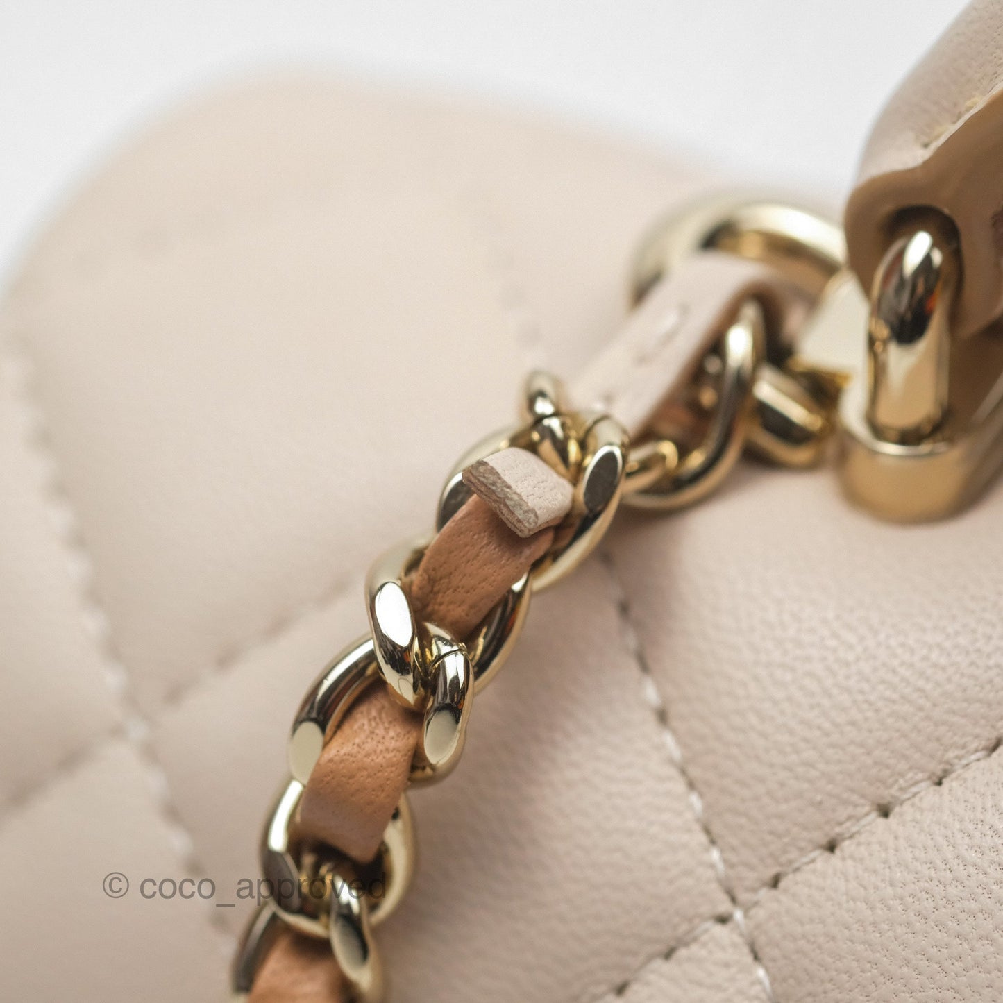 Chanel Top Handle Mini Rectangular Flap Bag Ecru/Beige Lambskin Gold Hardware 23P