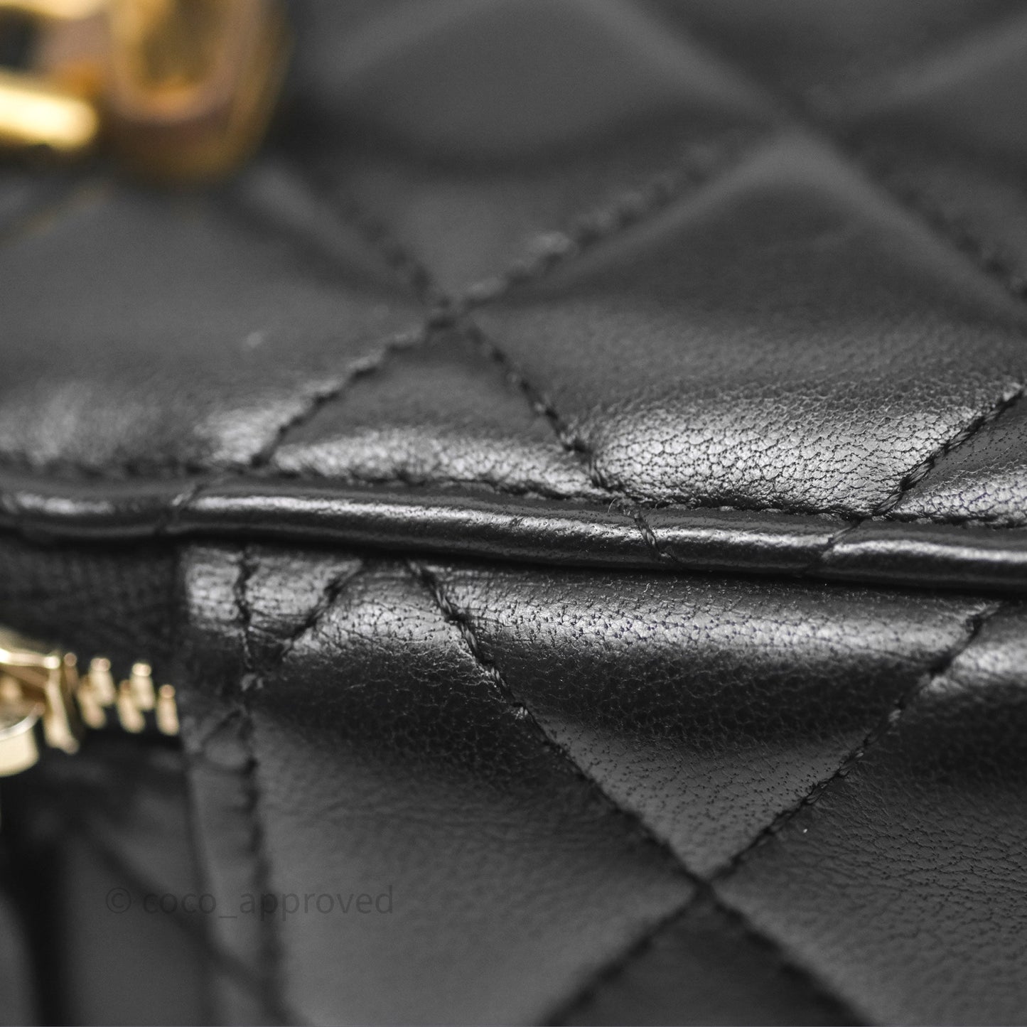 Chanel Mini Metal Top Handle Vanity With Chain Black Lambskin Aged Gold Hardware