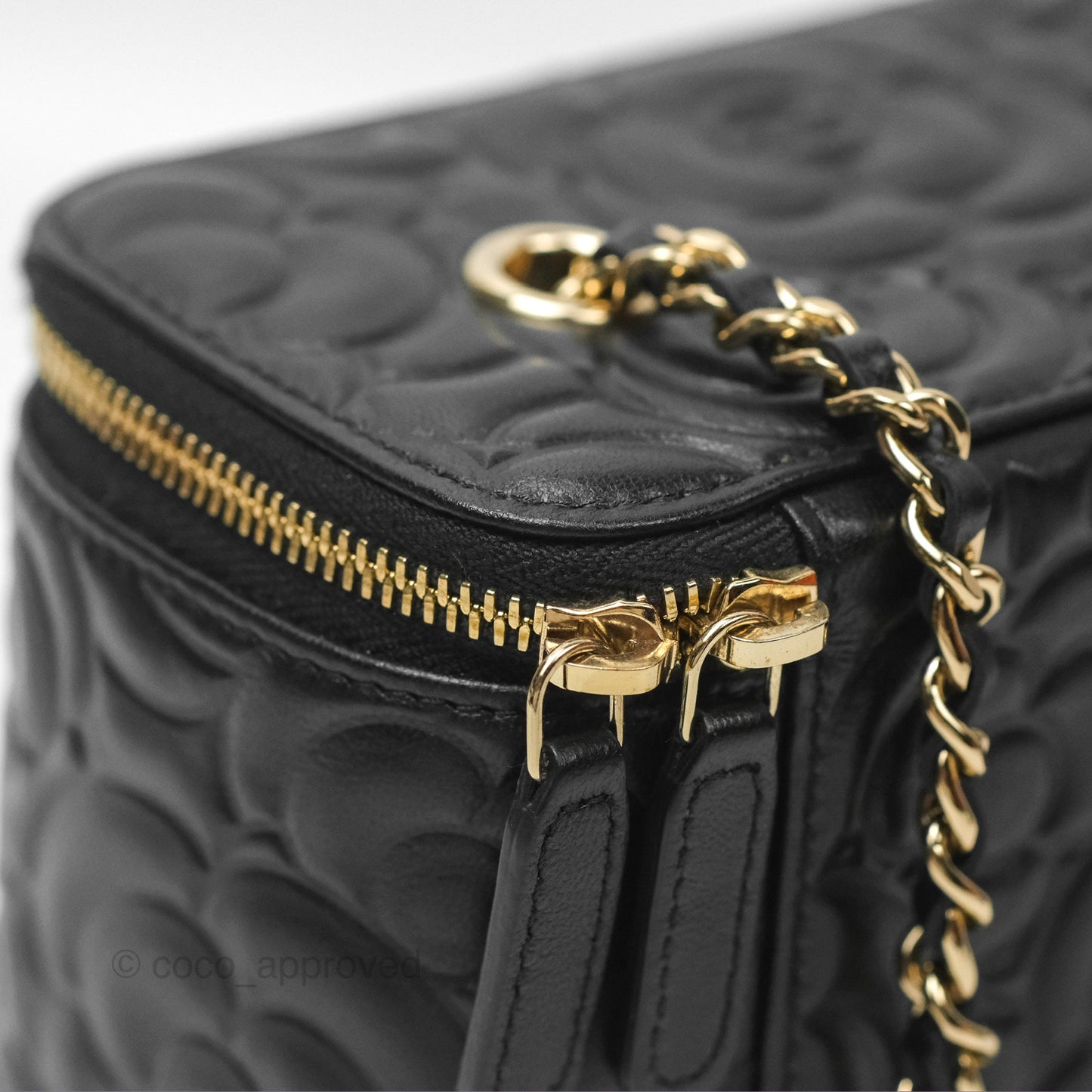 Chanel Vanity Rectangular Camellia Embossed Black Lambskin Gold Hardware 21S